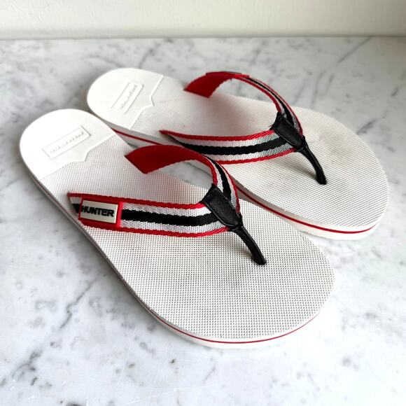 Hunter White Red Black Flip Flops Women’s Sandals Size 6 - Picture 1 of 6